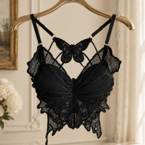 Butterfly Wine Top – bordowy koronkowy top z motylem