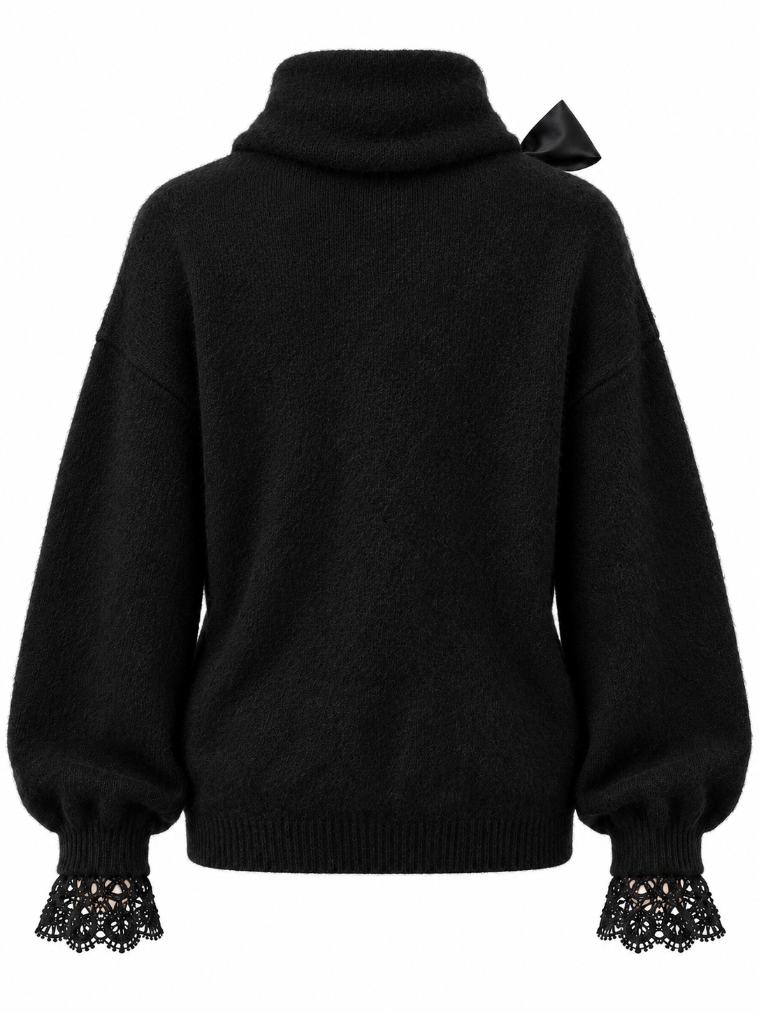 Czarny sweter z ozdobną kokardą - obrazek 2