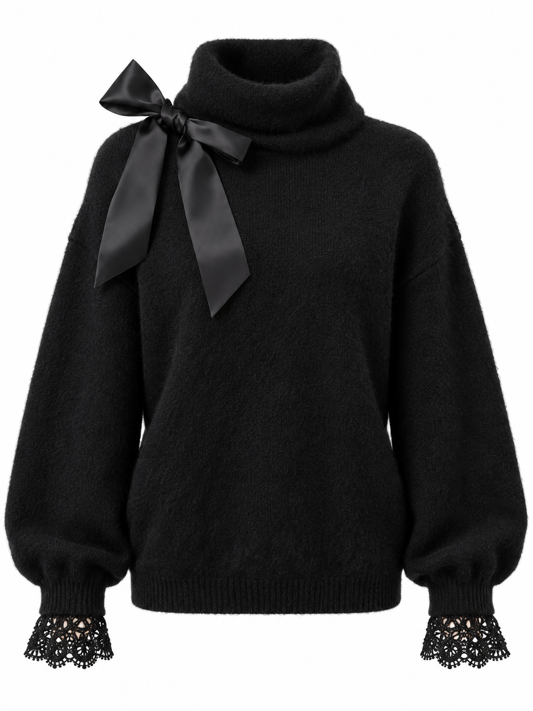 Czarny sweter z ozdobną kokardą
